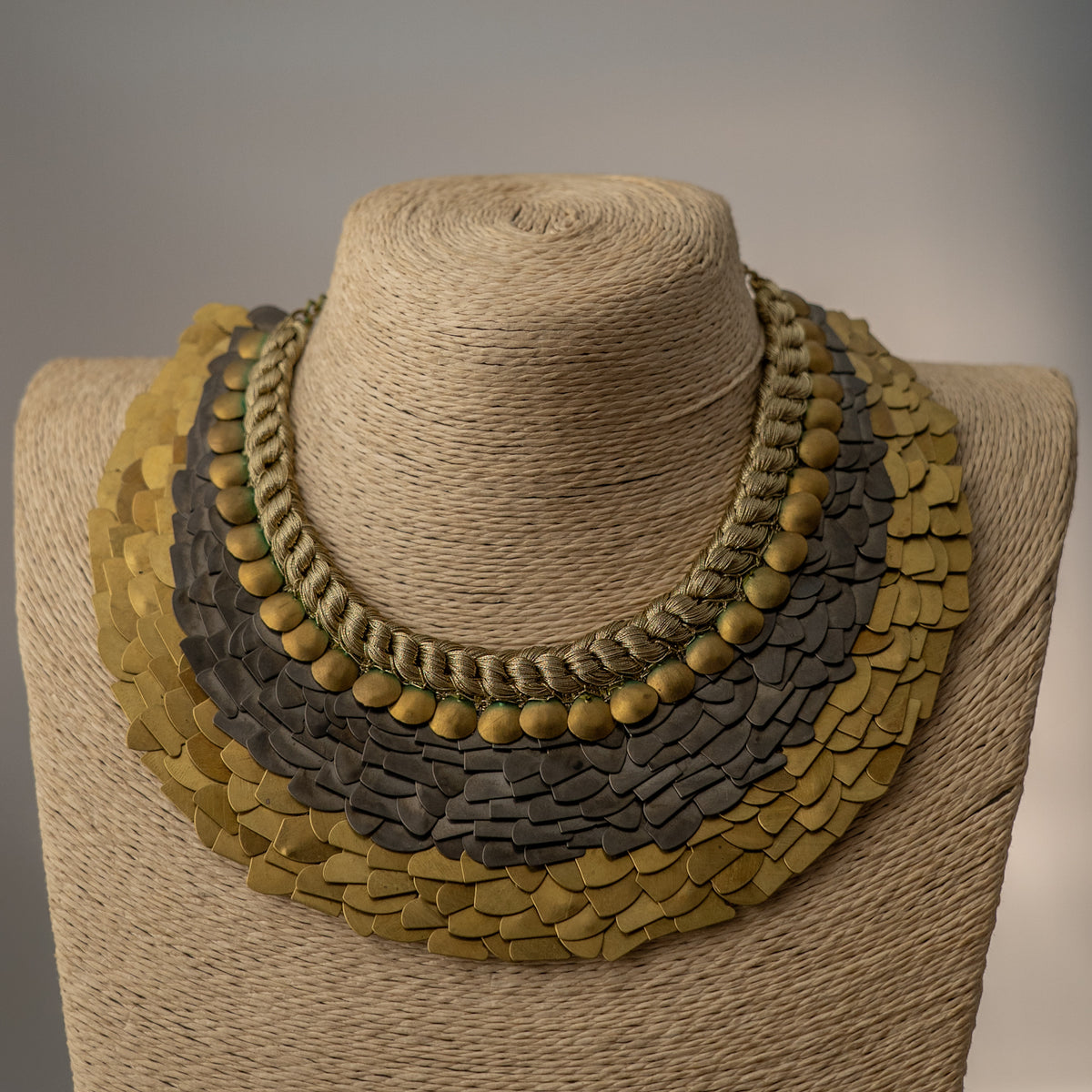 ELLA BIJOUX PREMIUM BRASS FLAKES HANDMADE ANTIQUE NECKPIECE/NECKLACE WITH EARRING NL274