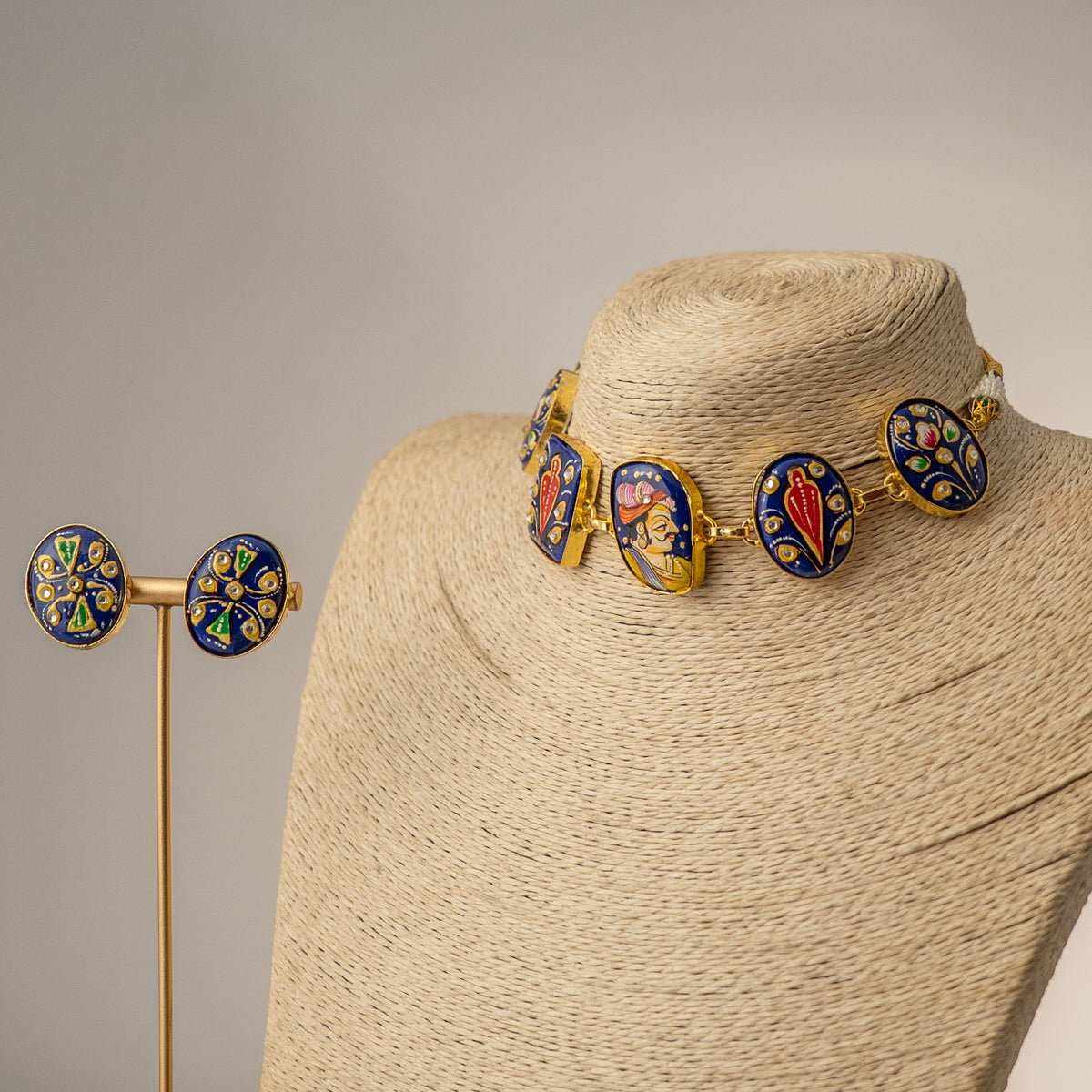 KINA TANJORE RAW STONE HANDMADE AND HANDPAINTED RUSTIC NECKPIECE/CHOKER CH530