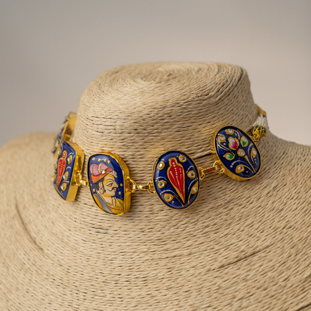 KINA TANJORE RAW STONE HANDMADE AND HANDPAINTED RUSTIC NECKPIECE/CHOKER CH530