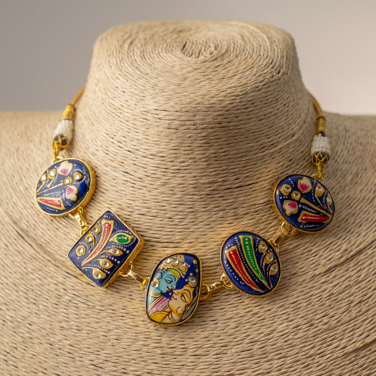 KINA TANJORE RAW STONE HANDMADE AND HANDPAINTED RUSTIC NECKPIECE/CHOKER CH530