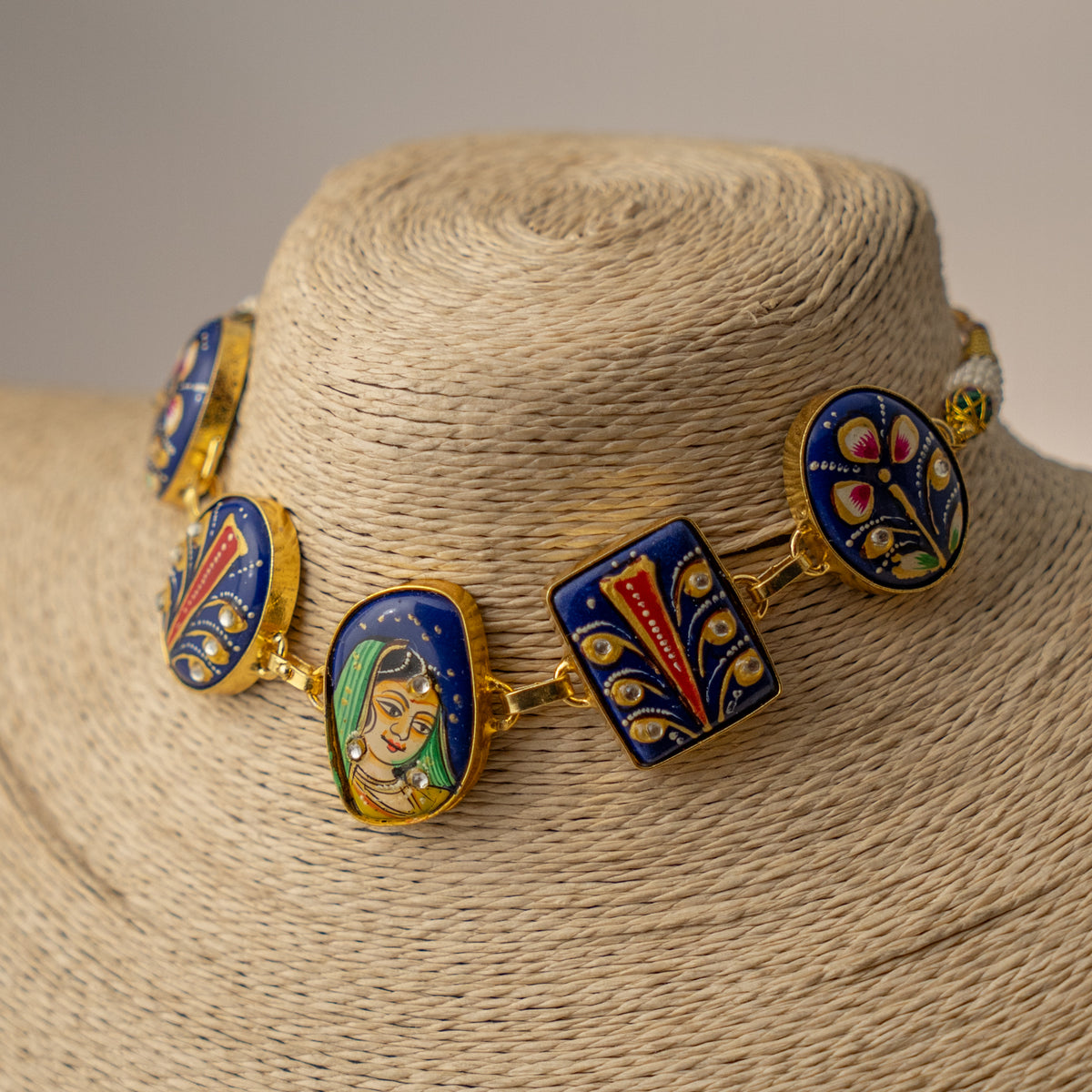 KINA TANJORE RAW STONE HANDMADE AND HANDPAINTED RUSTIC NECKPIECE/CHOKER CH530