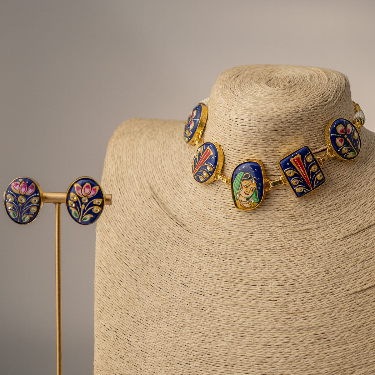 KINA TANJORE RAW STONE HANDMADE AND HANDPAINTED RUSTIC NECKPIECE/CHOKER CH530