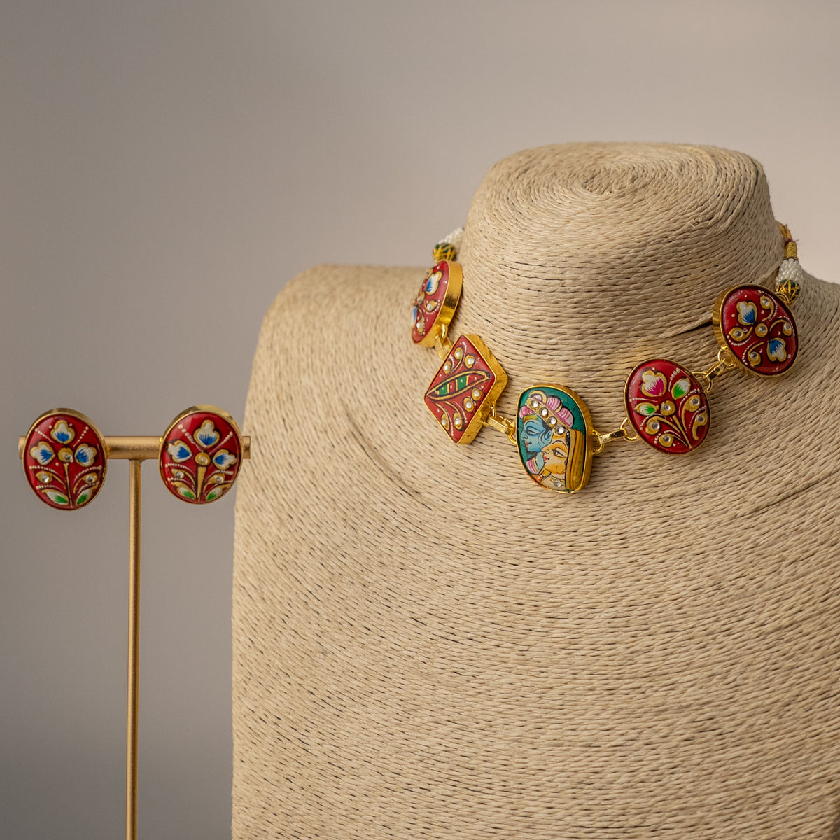 KINA TANJORE RAW STONE HANDMADE AND HANDPAINTED RUSTIC NECKPIECE/CHOKER CH530