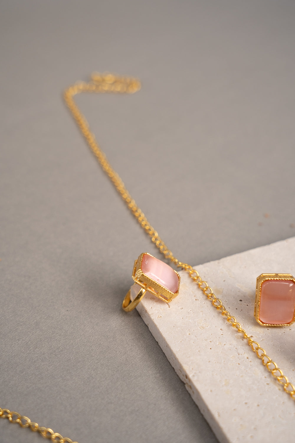 ELENA GOLD AND RUSTIC TONED HANDMADE HAND MADE NECKLAC EARRINGS WITH RING OF15