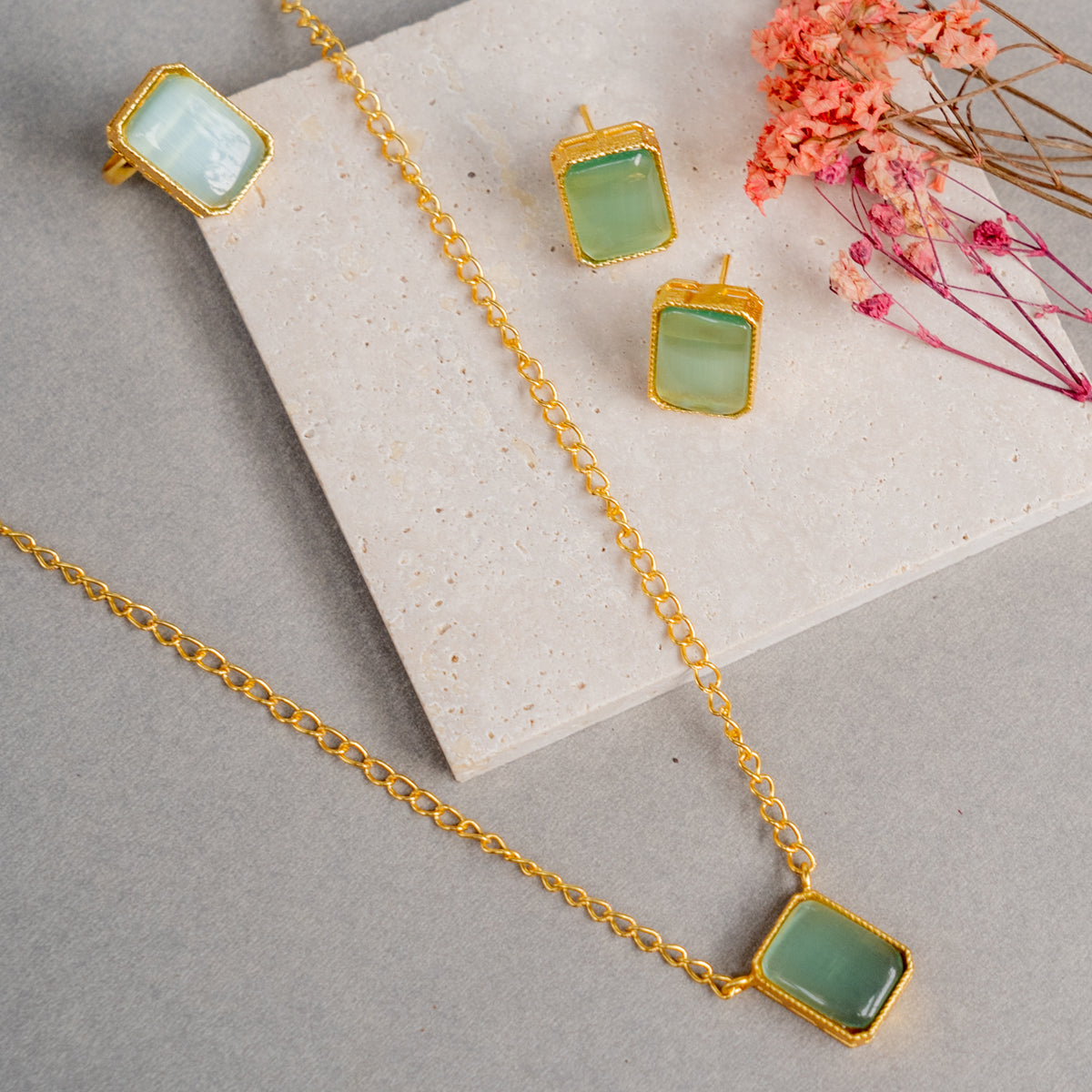 ELENA GOLD AND RUSTIC TONED HANDMADE HAND MADE NECKLAC EARRINGS WITH RING OF15