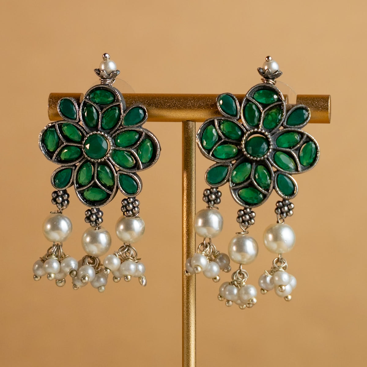 ATHENA BIJOUX PREMIUM SEMI HANDMADE ANTIQUE FAUX SILVER NECKPIECE/NECKLACE EARRINGS NL217