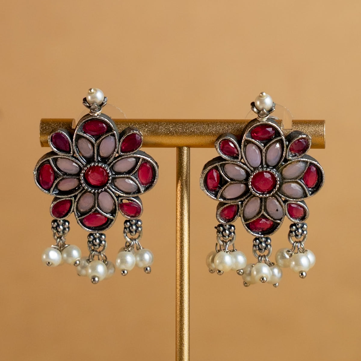 ATHENA BIJOUX PREMIUM SEMI HANDMADE ANTIQUE FAUX SILVER NECKPIECE/NECKLACE EARRINGS NL217