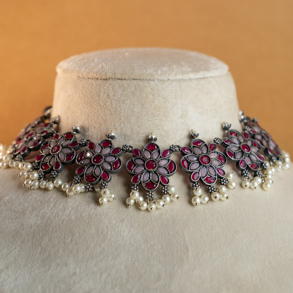 ATHENA BIJOUX PREMIUM SEMI HANDMADE ANTIQUE FAUX SILVER NECKPIECE/NECKLACE EARRINGS NL217