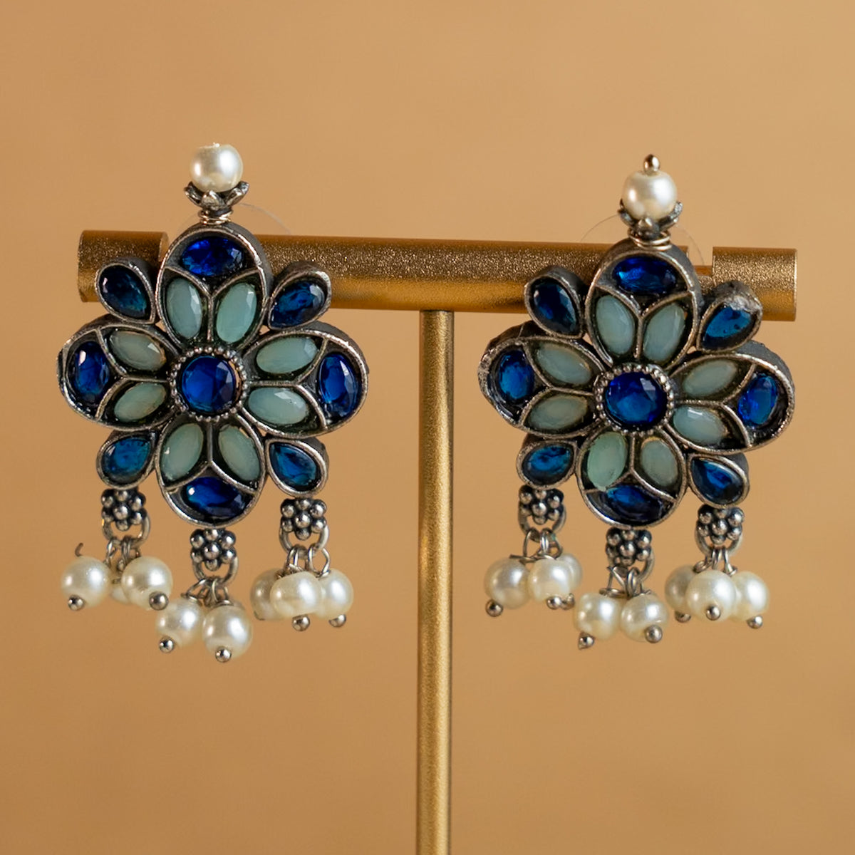 ATHENA BIJOUX PREMIUM SEMI HANDMADE ANTIQUE FAUX SILVER NECKPIECE/NECKLACE EARRINGS NL217