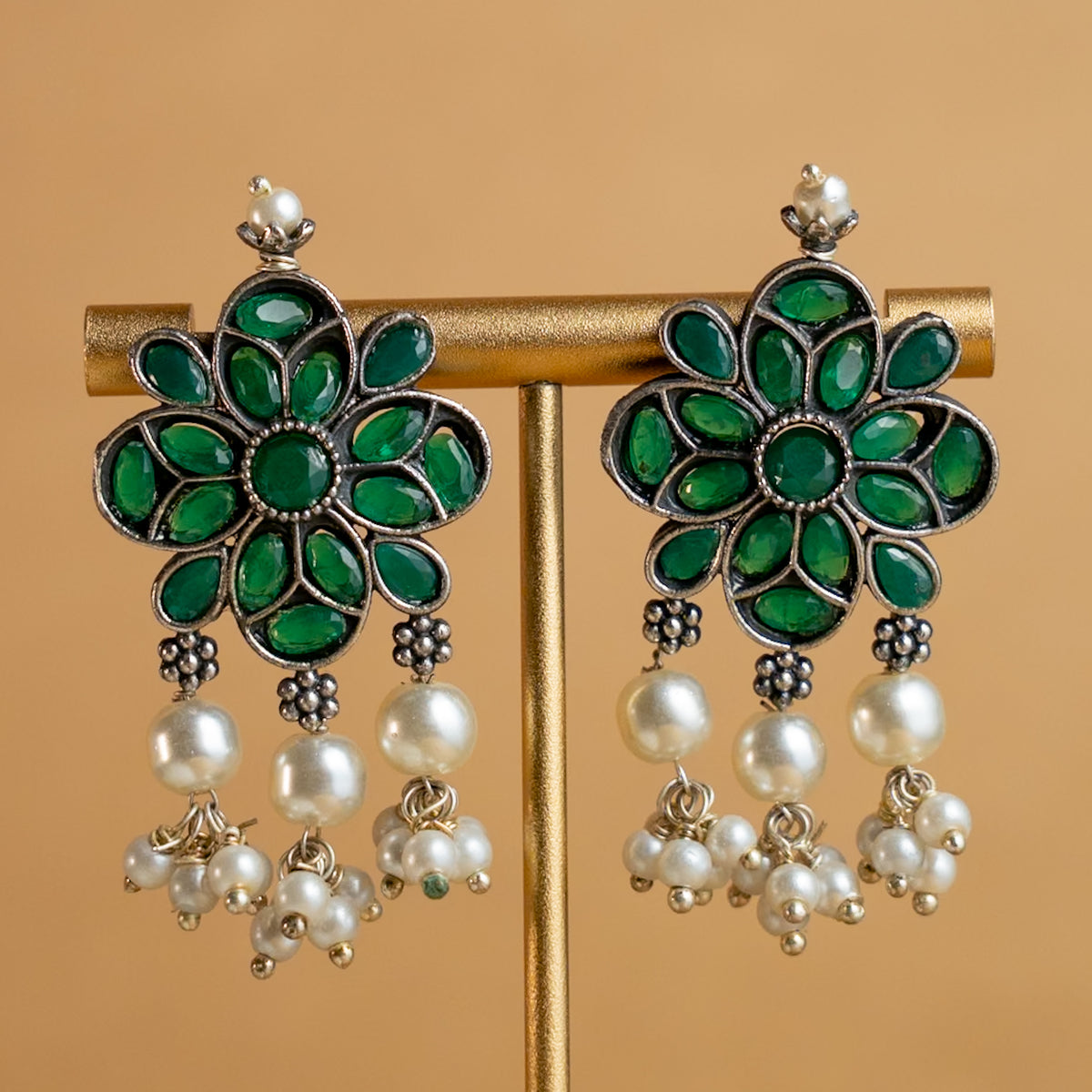 ATHENA BIJOUX PREMIUM SEMI HANDMADE ANTIQUE FAUX SILVER NECKPIECE/NECKLACE EARRINGS NL217