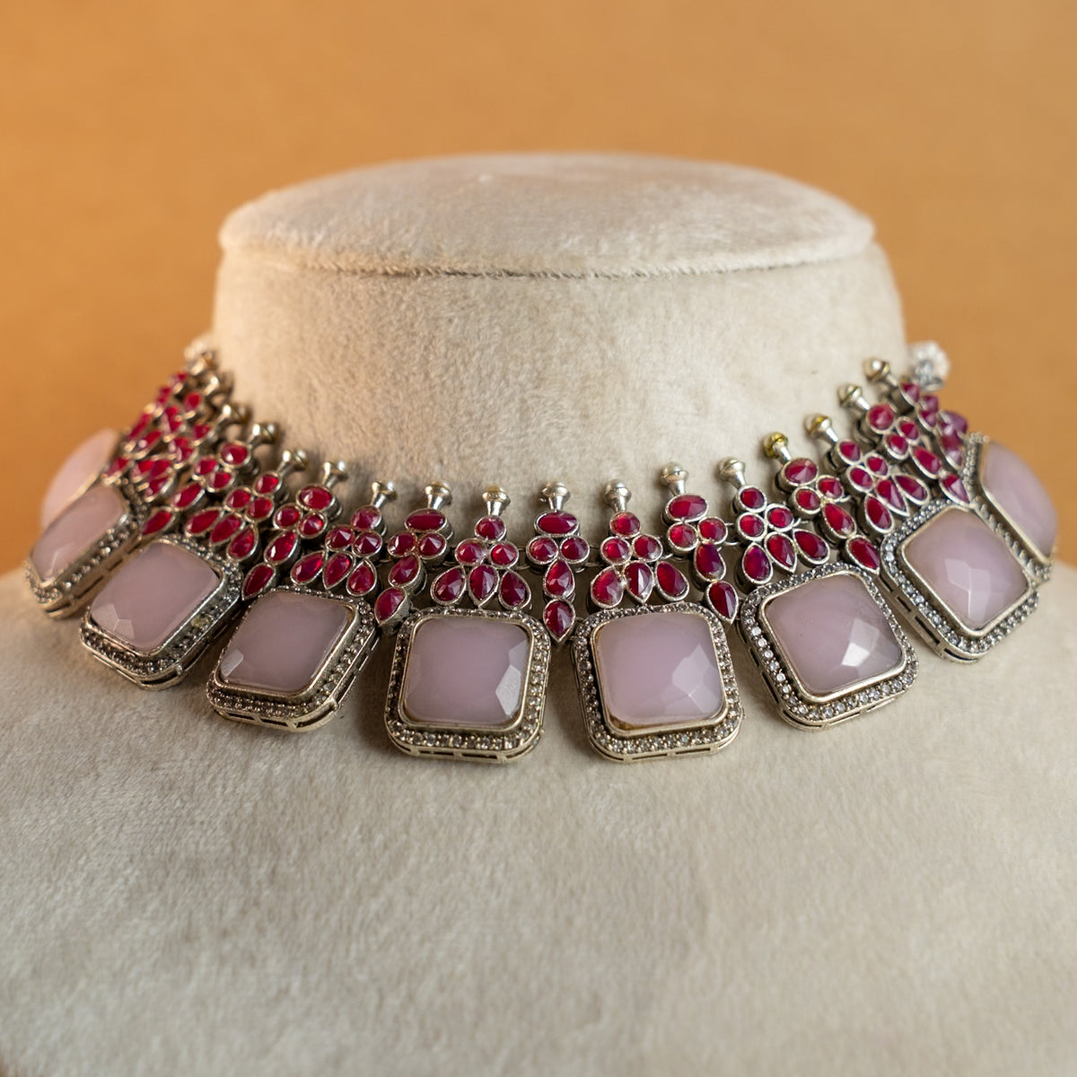 NAYANA PREMIUM FAUX SILVER SEMI HANDMADE ANTIQUE NECKPIECE/NECKLACE EARRINGS NL43