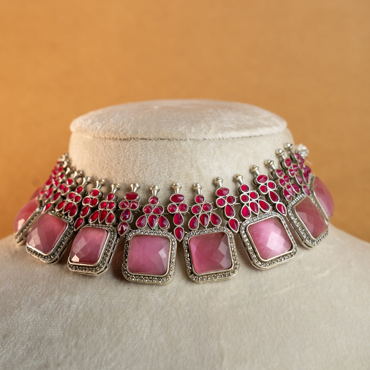 NAYANA PREMIUM FAUX SILVER SEMI HANDMADE ANTIQUE NECKPIECE/NECKLACE EARRINGS NL43