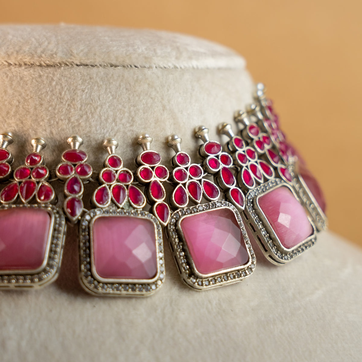 NAYANA PREMIUM FAUX SILVER SEMI HANDMADE ANTIQUE NECKPIECE/NECKLACE EARRINGS NL43