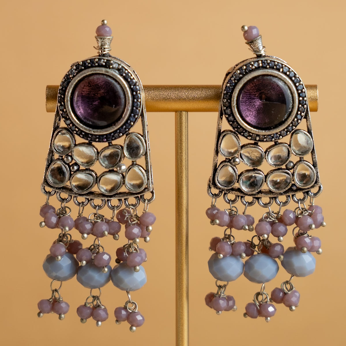 NILASHA SEMI HANDMADE MONALISA STONES NECKPIECE/NECKLACE WITH EARRINGS NL54