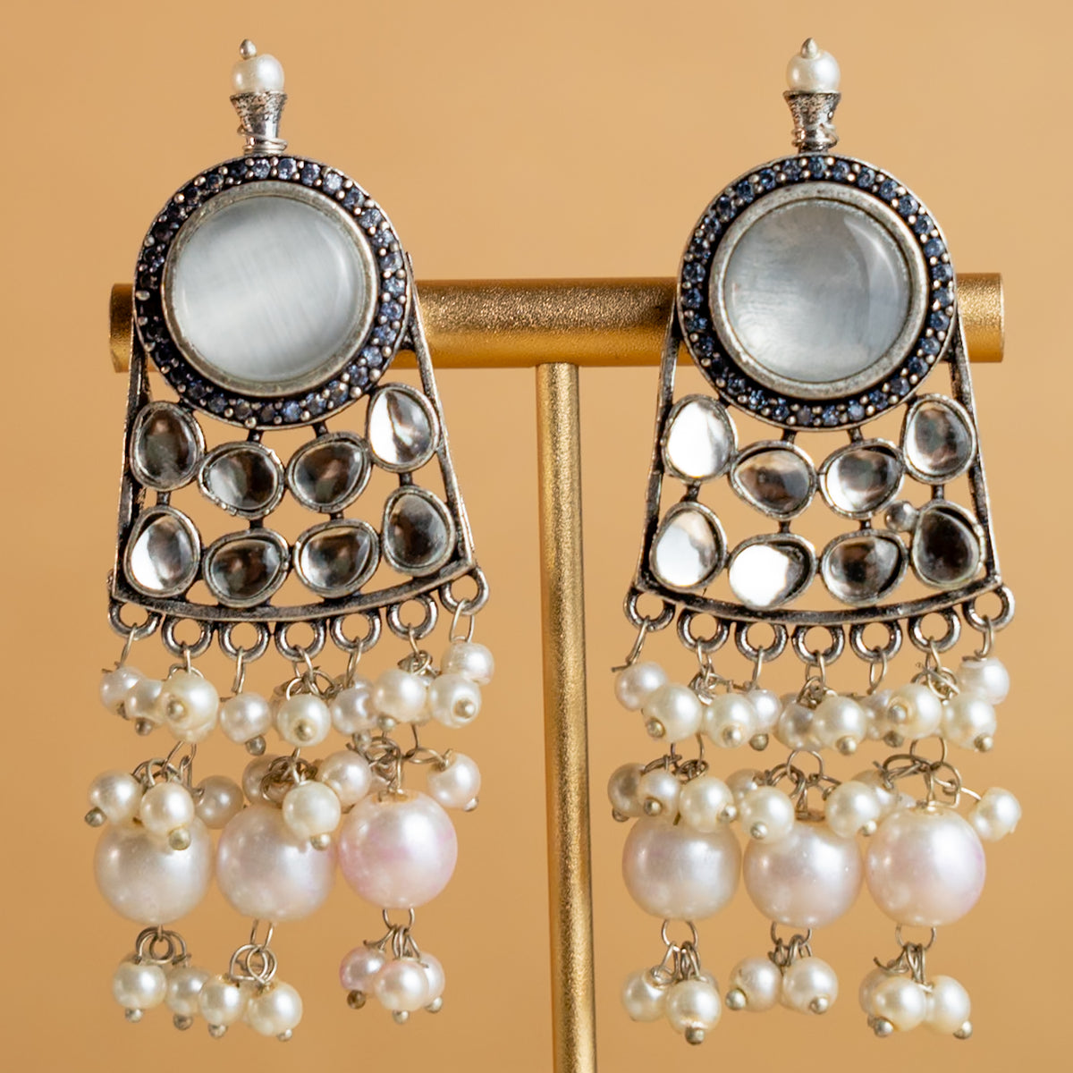 NILASHA SEMI HANDMADE MONALISA STONES NECKPIECE/NECKLACE WITH EARRINGS NL54