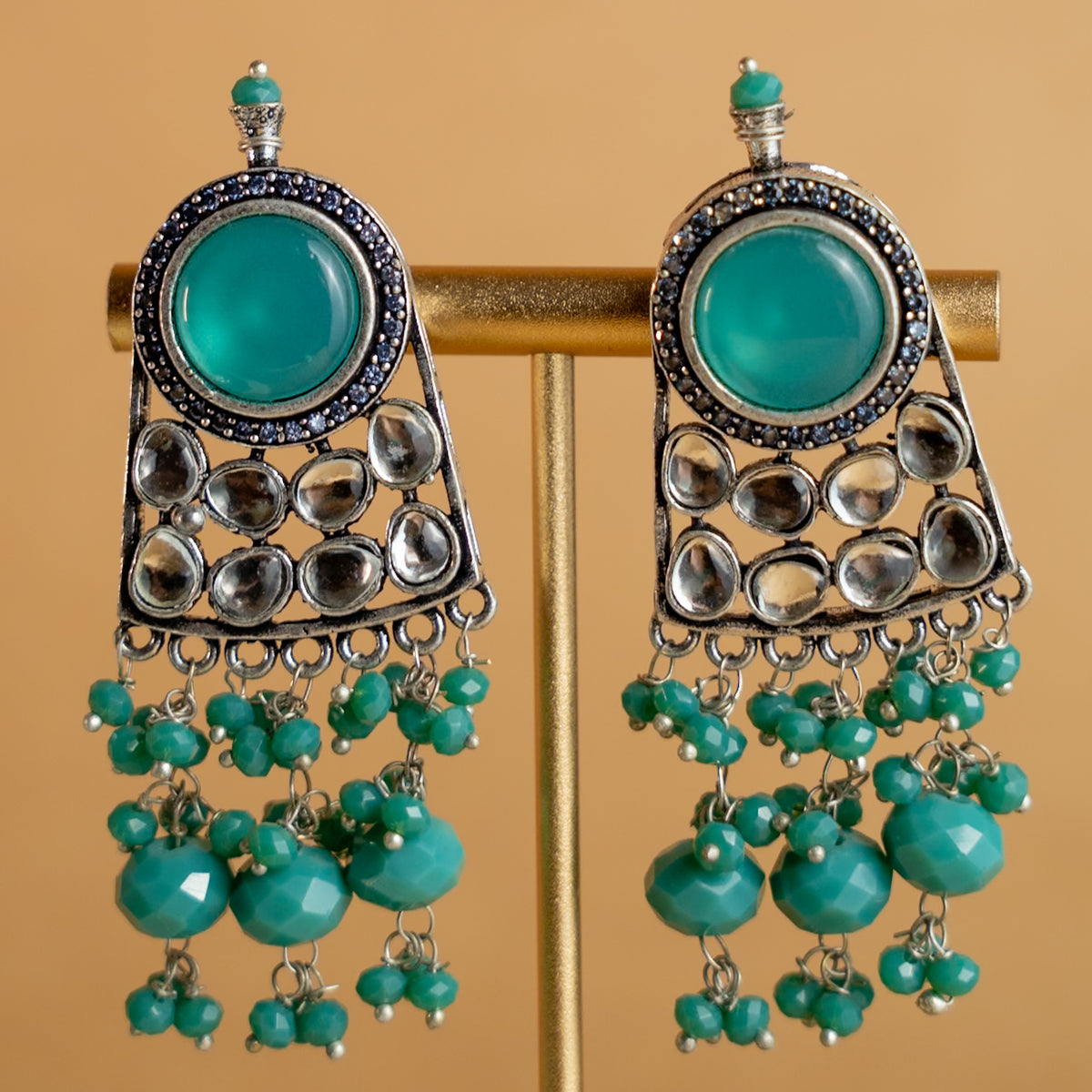 NILASHA SEMI HANDMADE MONALISA STONES NECKPIECE/NECKLACE WITH EARRINGS NL54