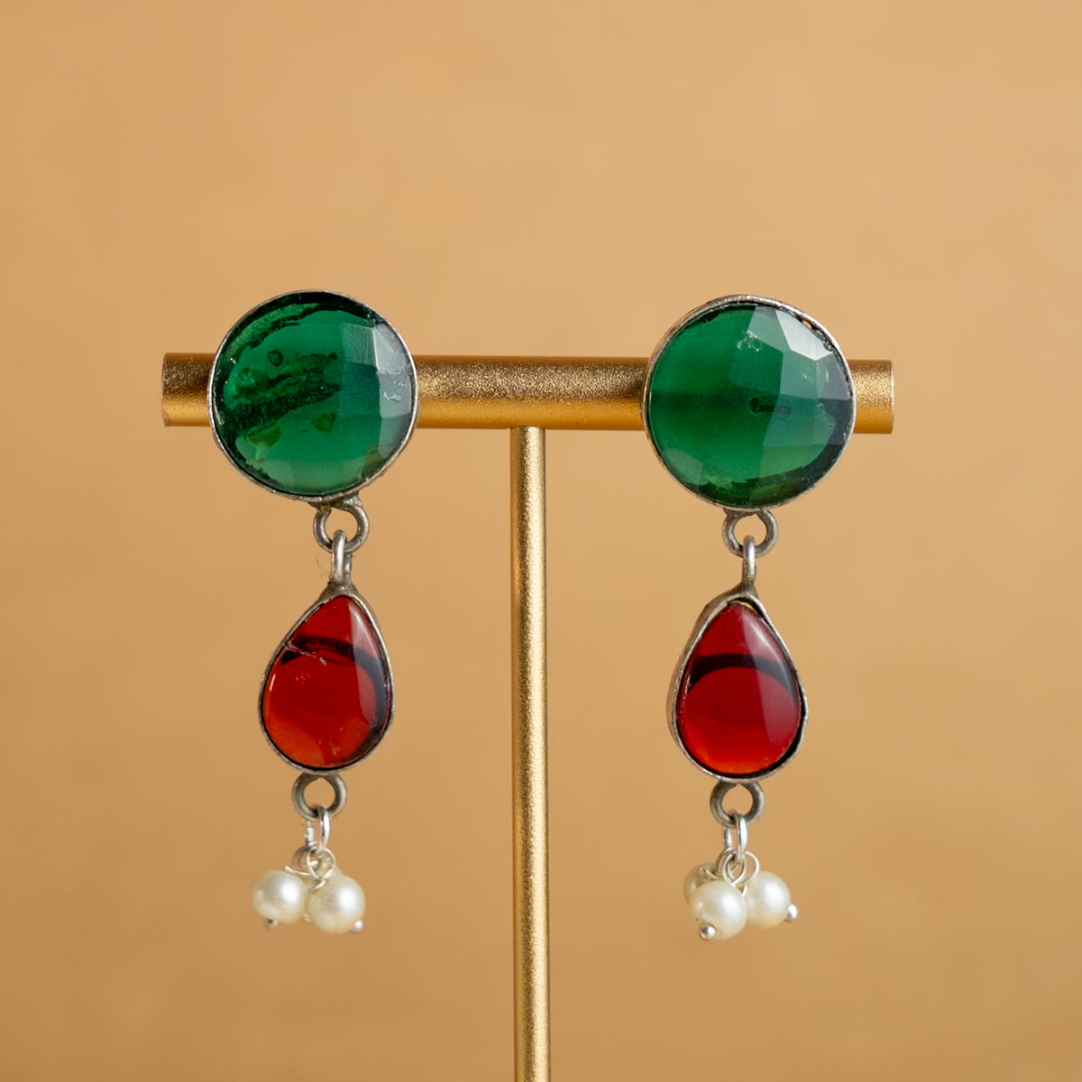 EMRYN SILVER LOOK ALIKE RAW AND RUSTIC SEMI HANDMADE STATEMENT CHOKER  WITH EARRINGS CH141