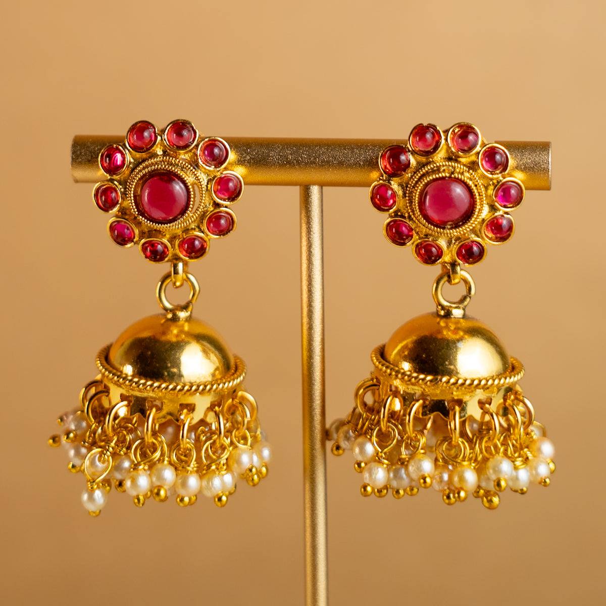 RUBY GOLD TONED CHOKER WITH EARRINGS CH328