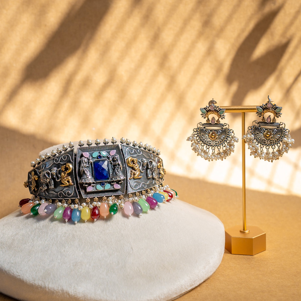 EVELYN BIJOUX PREMIUM RAW AND RUSTIC SEMI  HANDMADE CHOKER WITH EARRINGS CH337