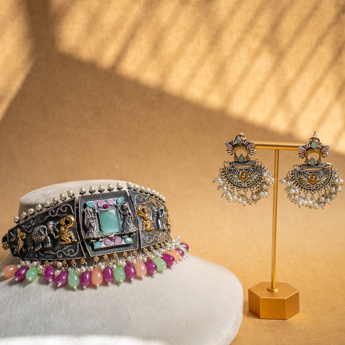 EVELYN BIJOUX PREMIUM RAW AND RUSTIC SEMI  HANDMADE CHOKER WITH EARRINGS CH337