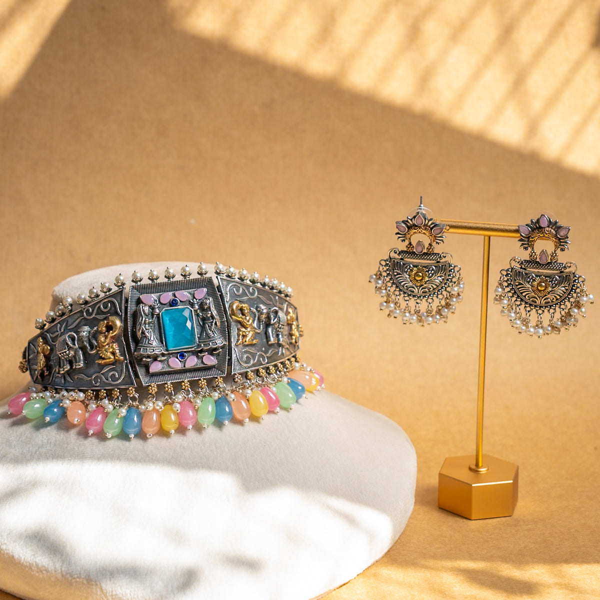 EVELYN BIJOUX PREMIUM RAW AND RUSTIC SEMI  HANDMADE CHOKER WITH EARRINGS CH337