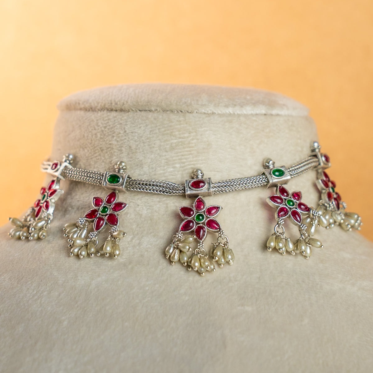 EMILY BIJOUX OXIDIZED ATTIYAL NECKPIECE/CHOKER WITH EARRINGS CH322