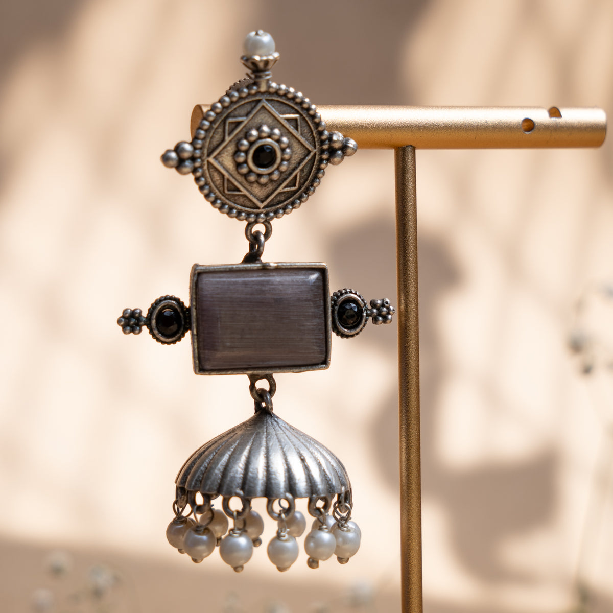 AYRA FAUX SILVER  SEMI HANDMADEANTIQUE EARRINGS/JHUMKAS ER789