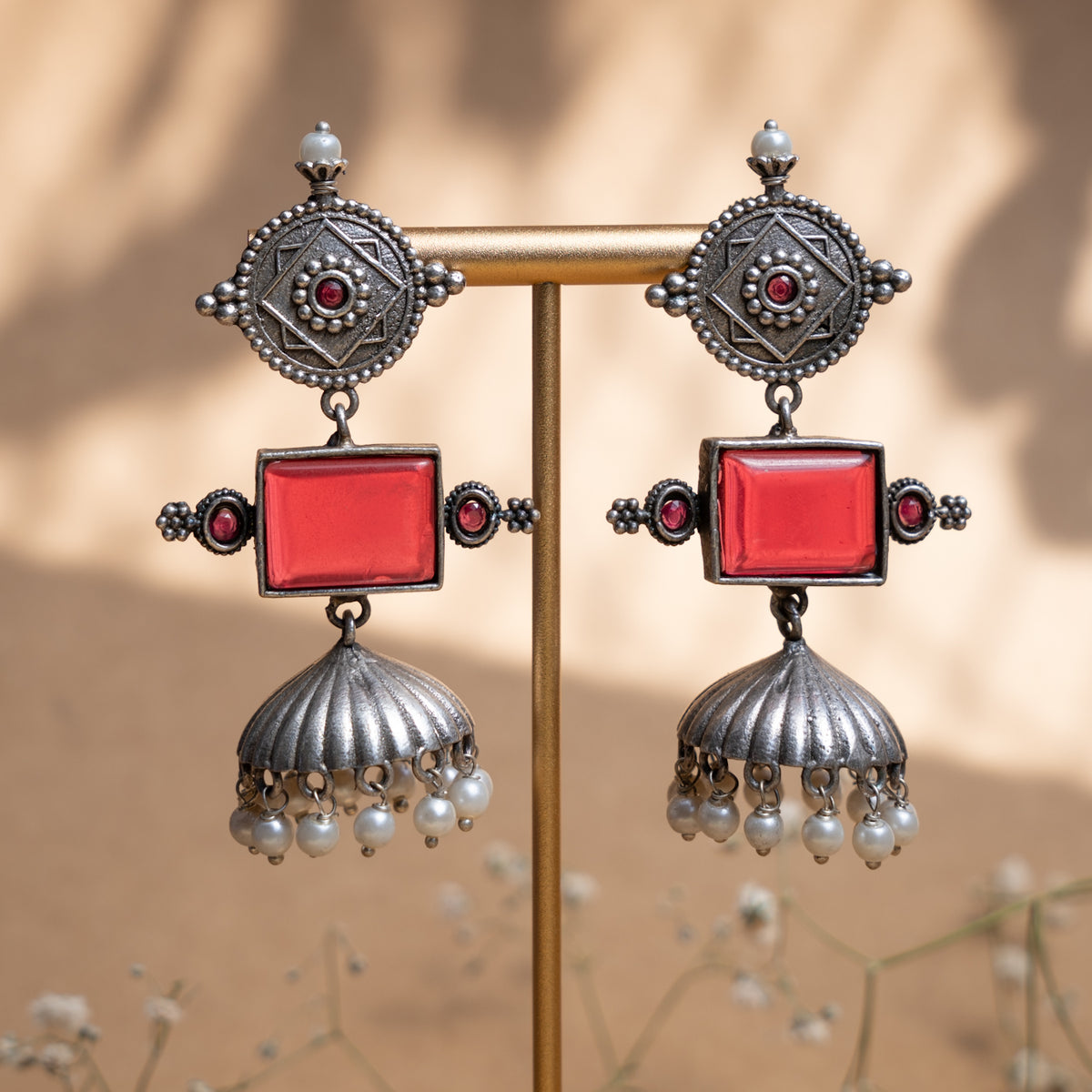 AYRA FAUX SILVER  SEMI HANDMADEANTIQUE EARRINGS/JHUMKAS ER789