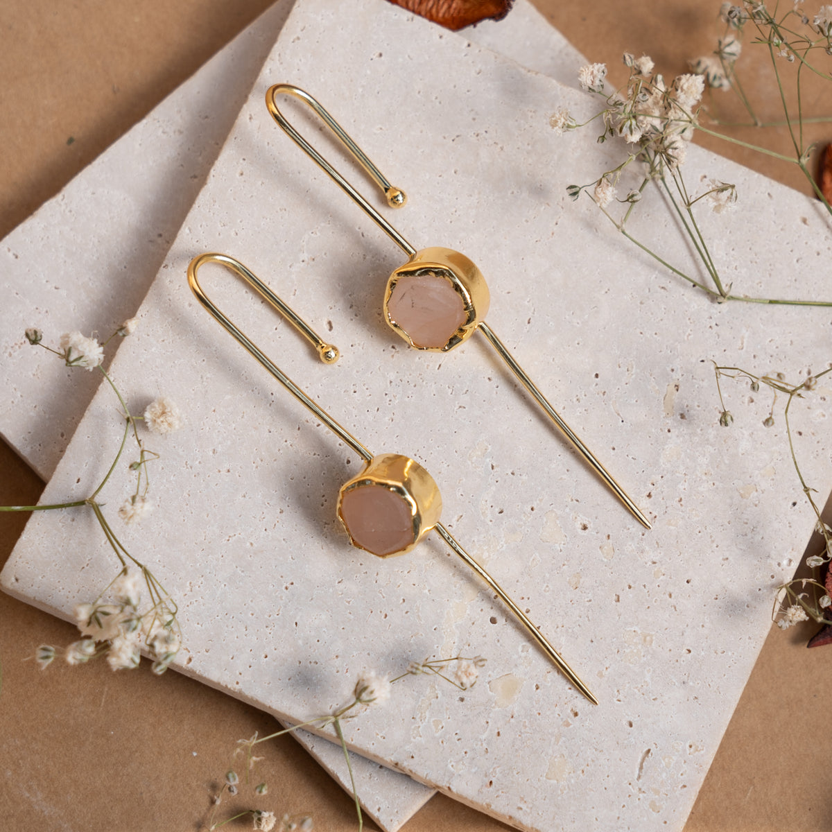 LUCY GOLD TONED RAW STONE HANDMADE EAR CUFF/EARRINGS ER901