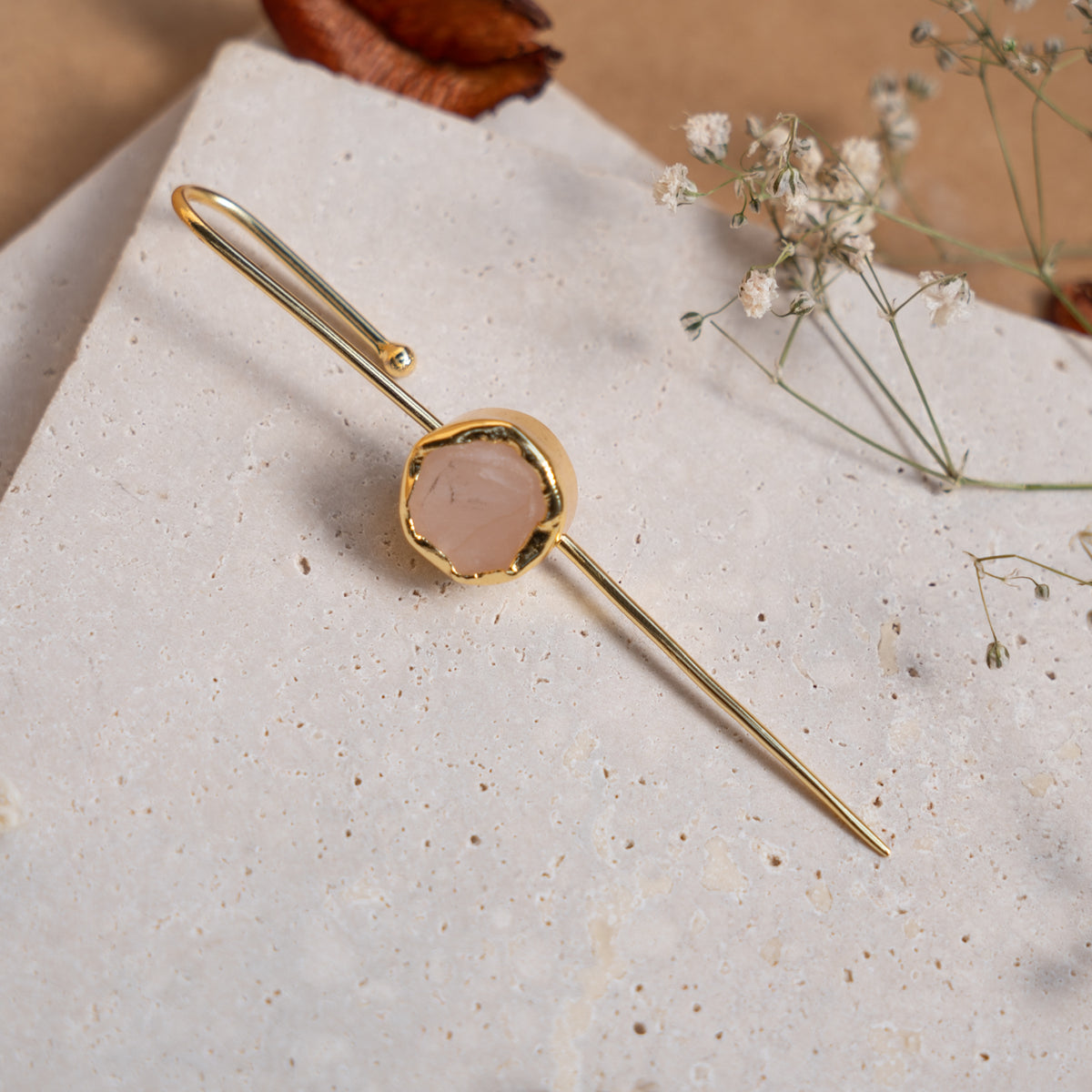 LUCY GOLD TONED RAW STONE HANDMADE EAR CUFF/EARRINGS ER901