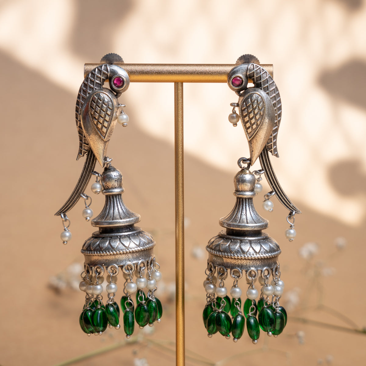 MILA FAUX SILVER SEMI HANDMADE ANTIQUE EARRINGS/JHUMKAS ER890