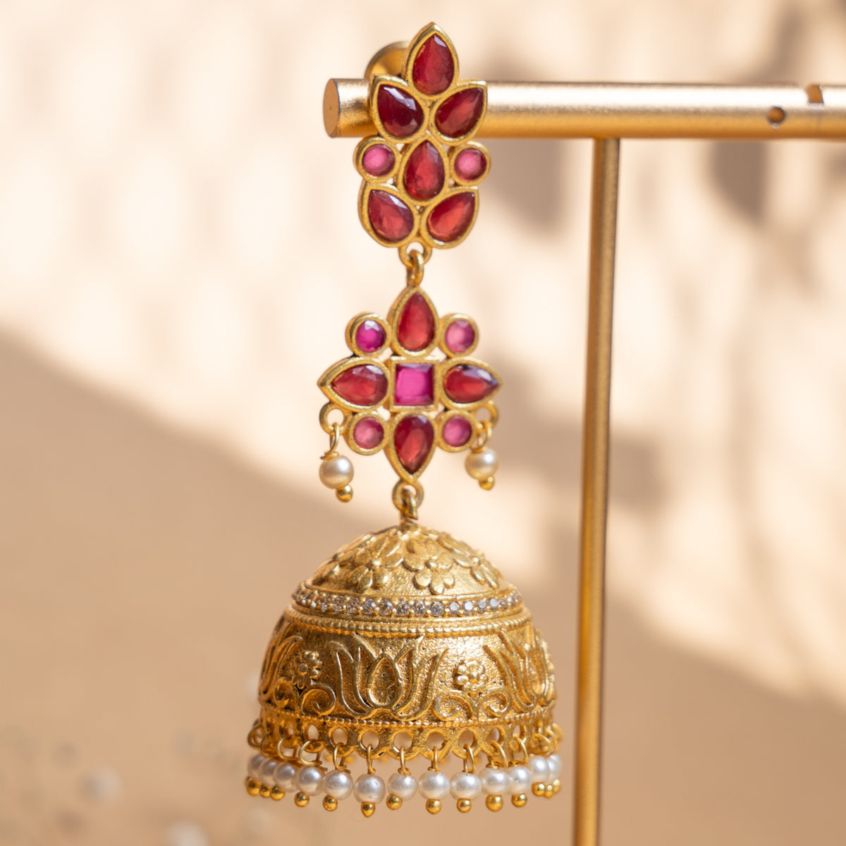 LAYLA GOLD TONED ANTIQUE SEMI HANDMADE EARRINGS/JHUMKAS ER893