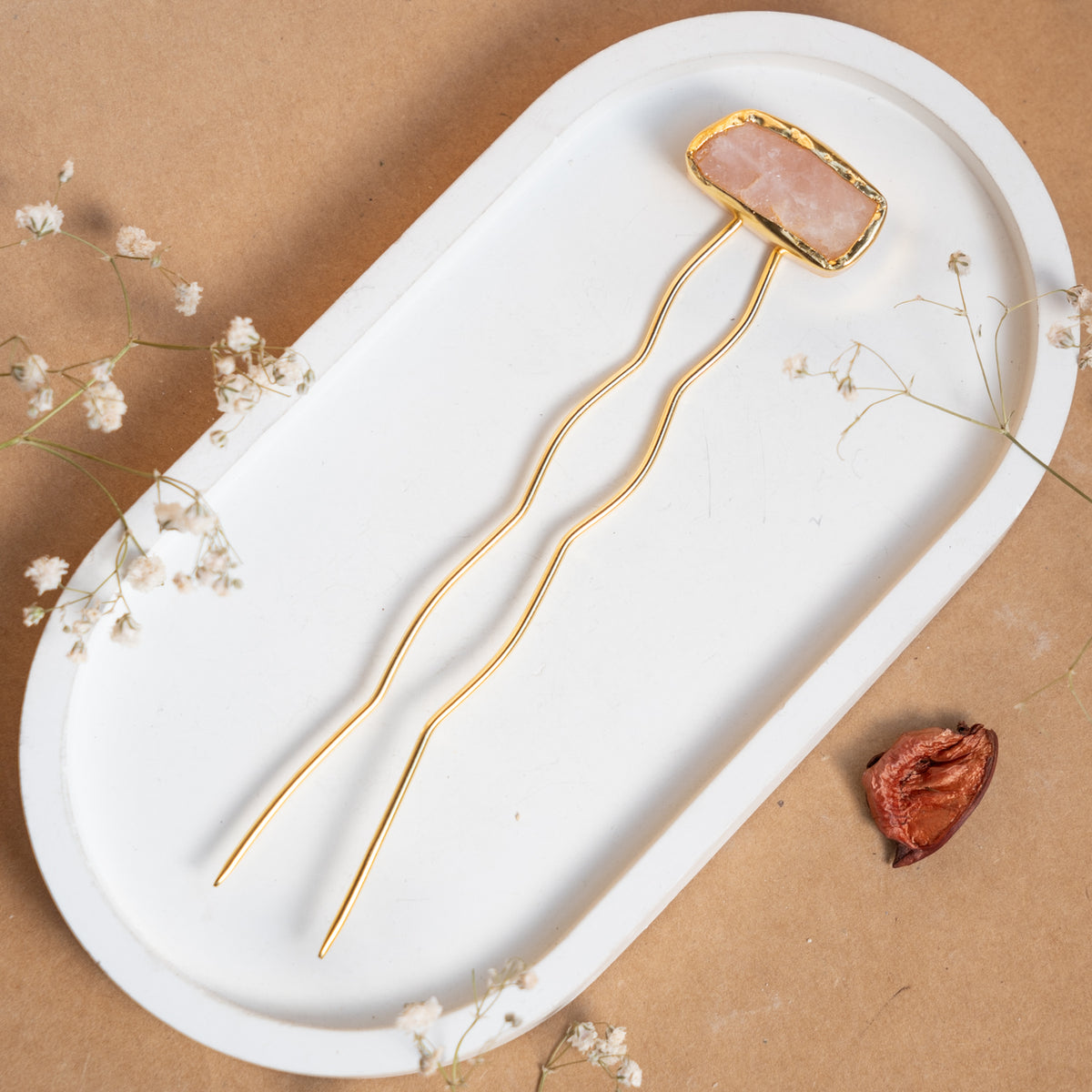 RIMANA HANDMADE PREMIUM GOLD TONED NATURAL STONE HAIR CLIP HEAD ACCESSORIES HA12