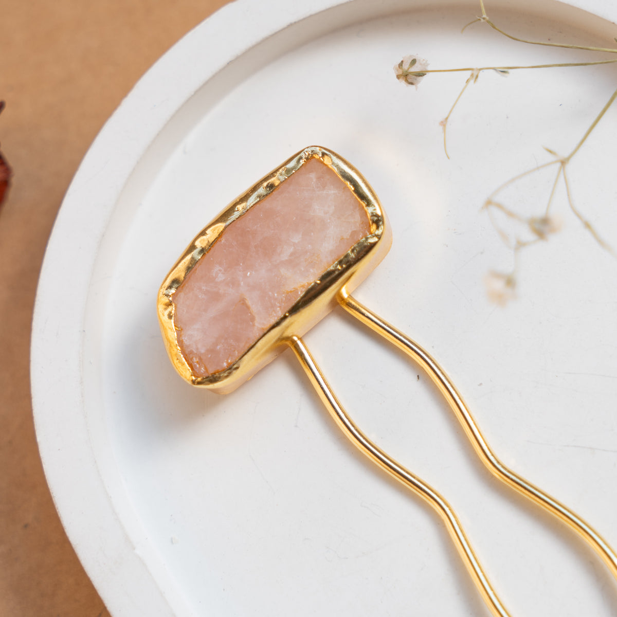 RIMANA HANDMADE PREMIUM GOLD TONED NATURAL STONE HAIR CLIP HEAD ACCESSORIES HA12