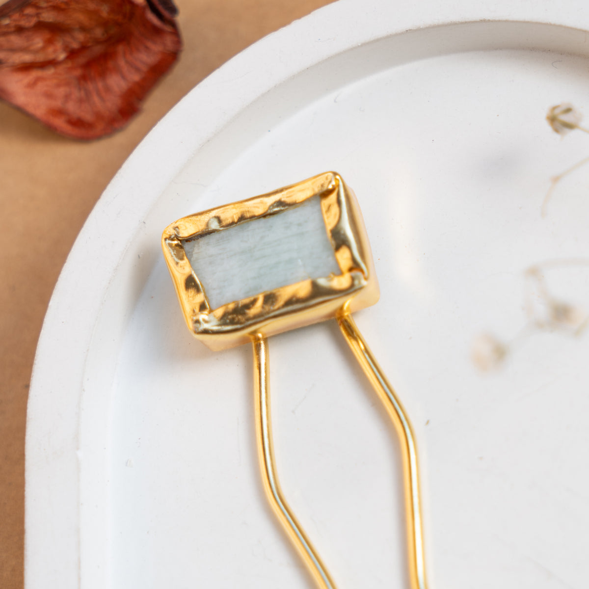 RIMANA HANDMADE PREMIUM GOLD TONED NATURAL STONE HAIR CLIP HEAD ACCESSORIES HA12