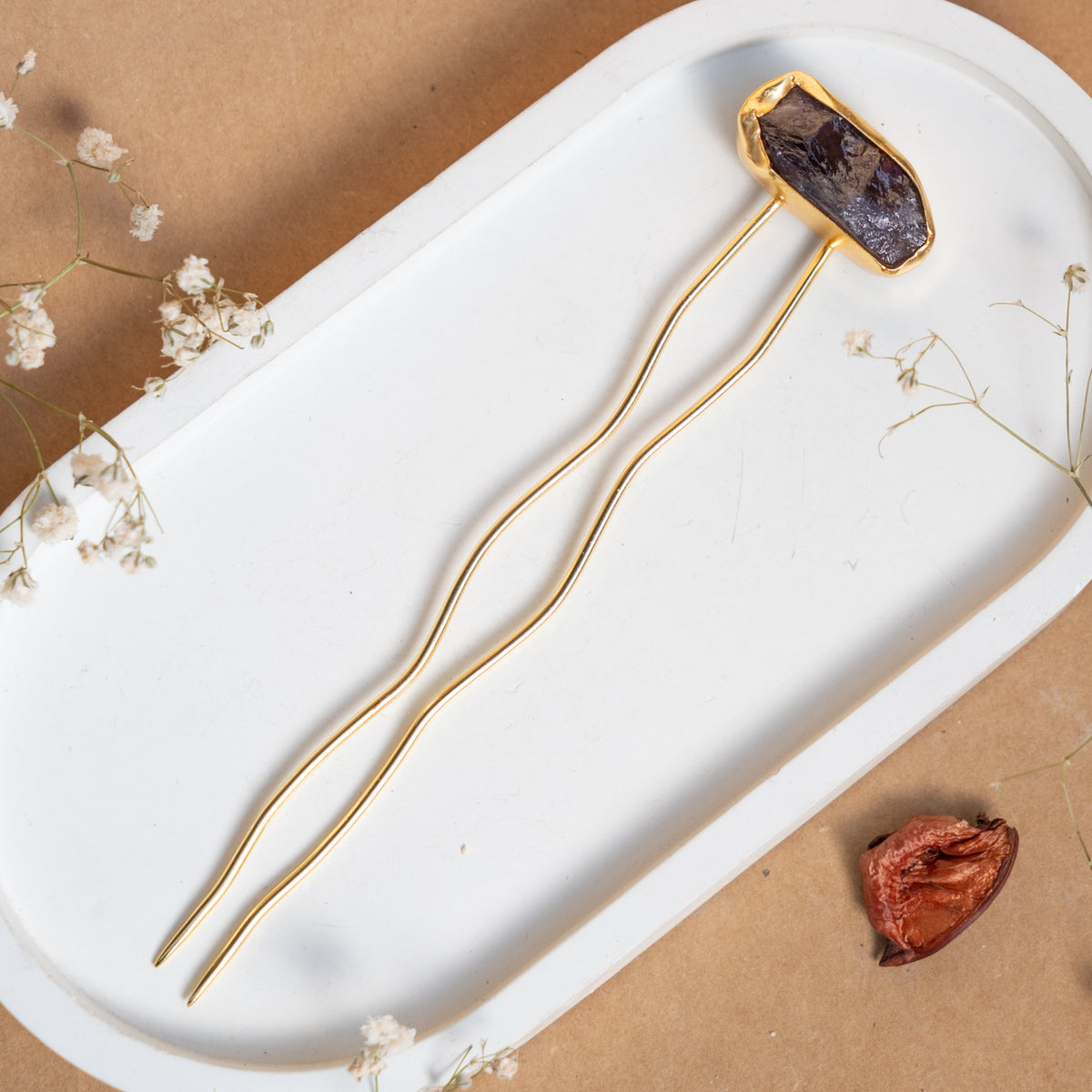 RIMANA HANDMADE PREMIUM GOLD TONED NATURAL STONE HAIR CLIP HEAD ACCESSORIES HA12