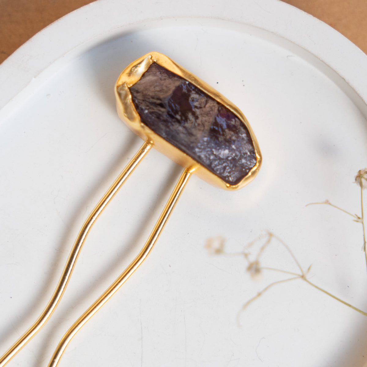 RIMANA HANDMADE PREMIUM GOLD TONED NATURAL STONE HAIR CLIP HEAD ACCESSORIES HA12