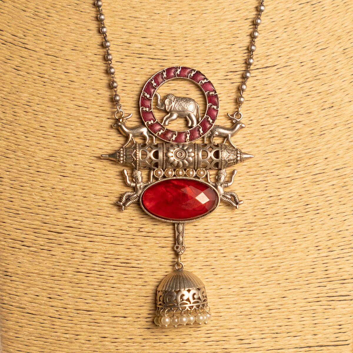 RYLEE BIJOUX FAUX SILVER SEMI HANDMADE NECKLACE/MALAS WITH EARRING NL312