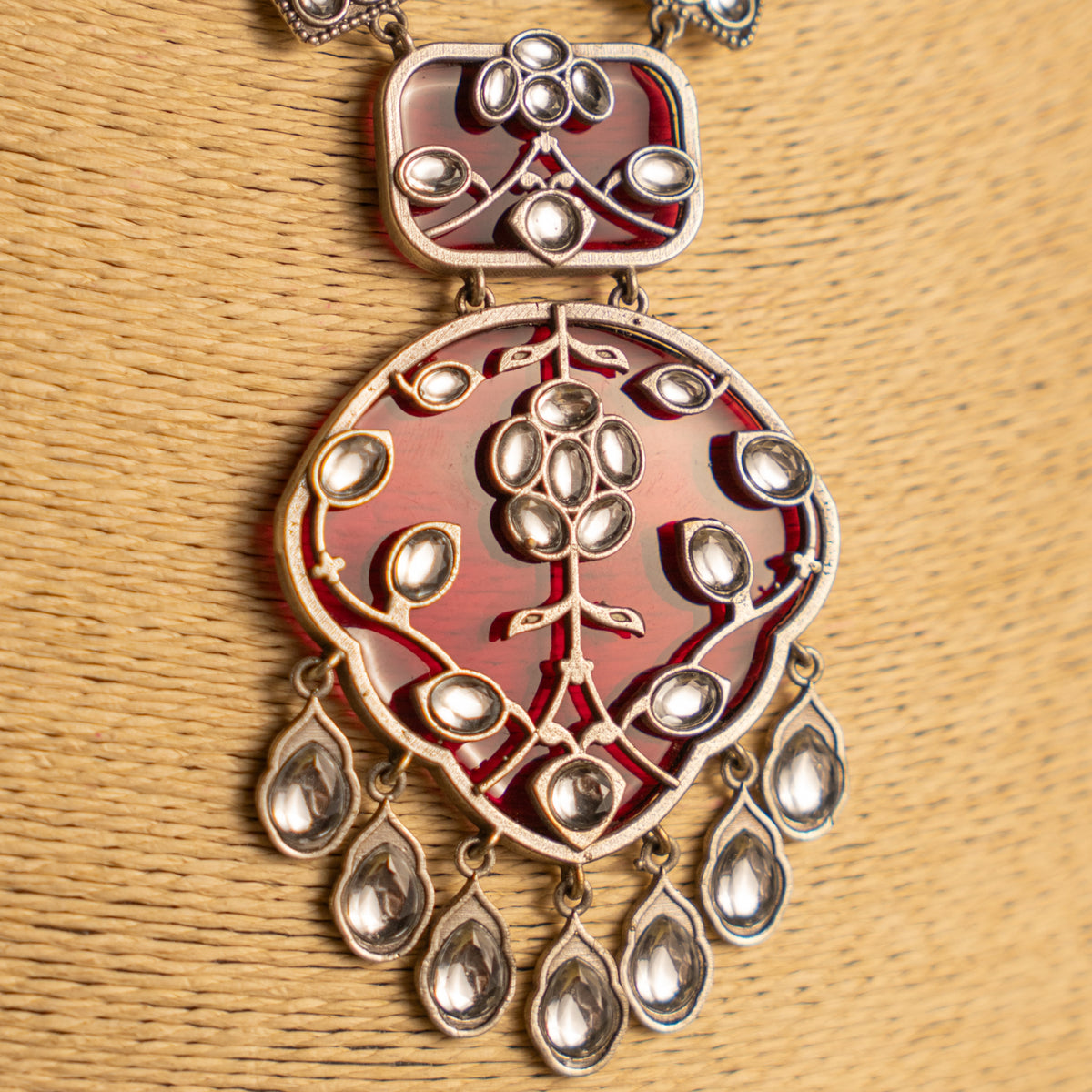 AYLA BIJOUX FAUX SILVER SEMI HANDMADE NECKLACE/MALAS WITH EARRING NL311