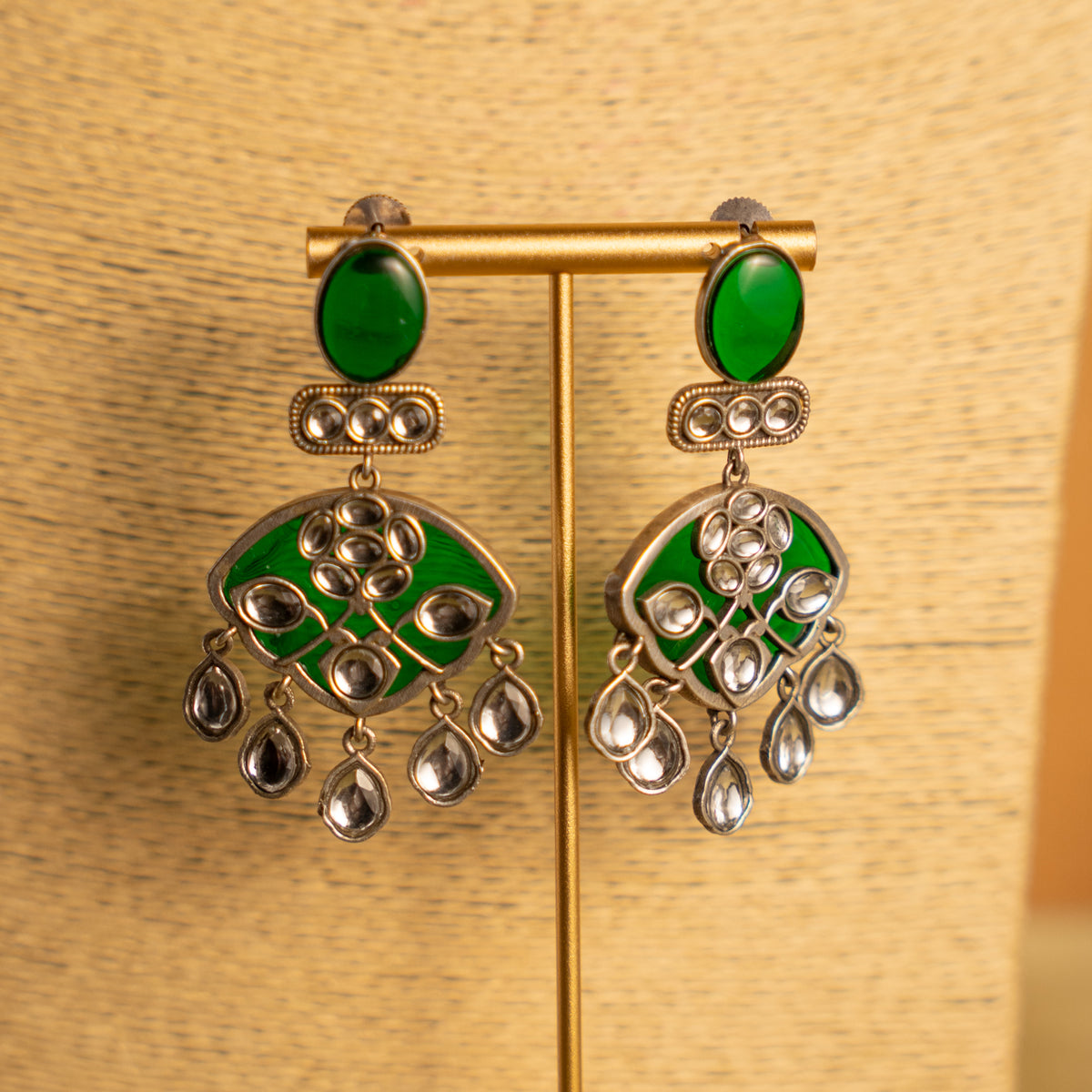 AYLA BIJOUX FAUX SILVER SEMI HANDMADE NECKLACE/MALAS WITH EARRING NL311