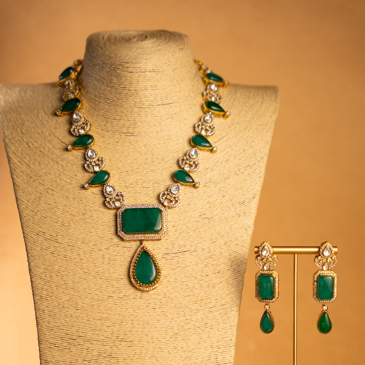 ANIHA PREMIUM DOUBLET STONE POLKI KUNDAN HANDMADE NECKLACE WITH EARRING NL308