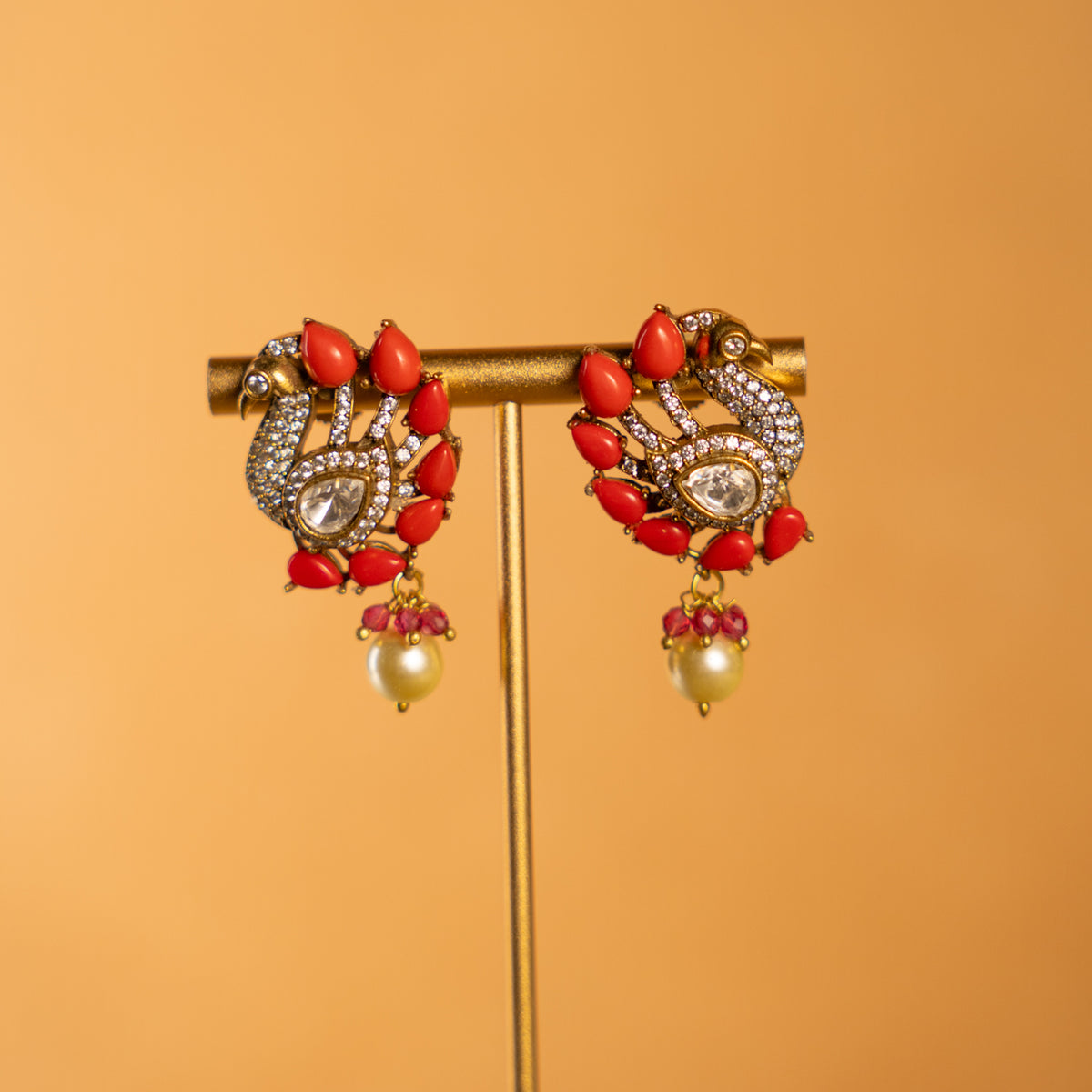 CHARVI POLKI STONE AND PRECIOUS STONE HANDMADE PEARL MALA/NECKLACE WITH EARRING NL310