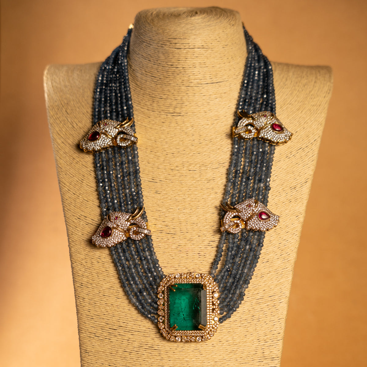 EVA DOUBLET STONE ONEX BEADS POLKI AND AD STONE BRIDAL HANDMADE NECKLACE WITH EARRING NL309