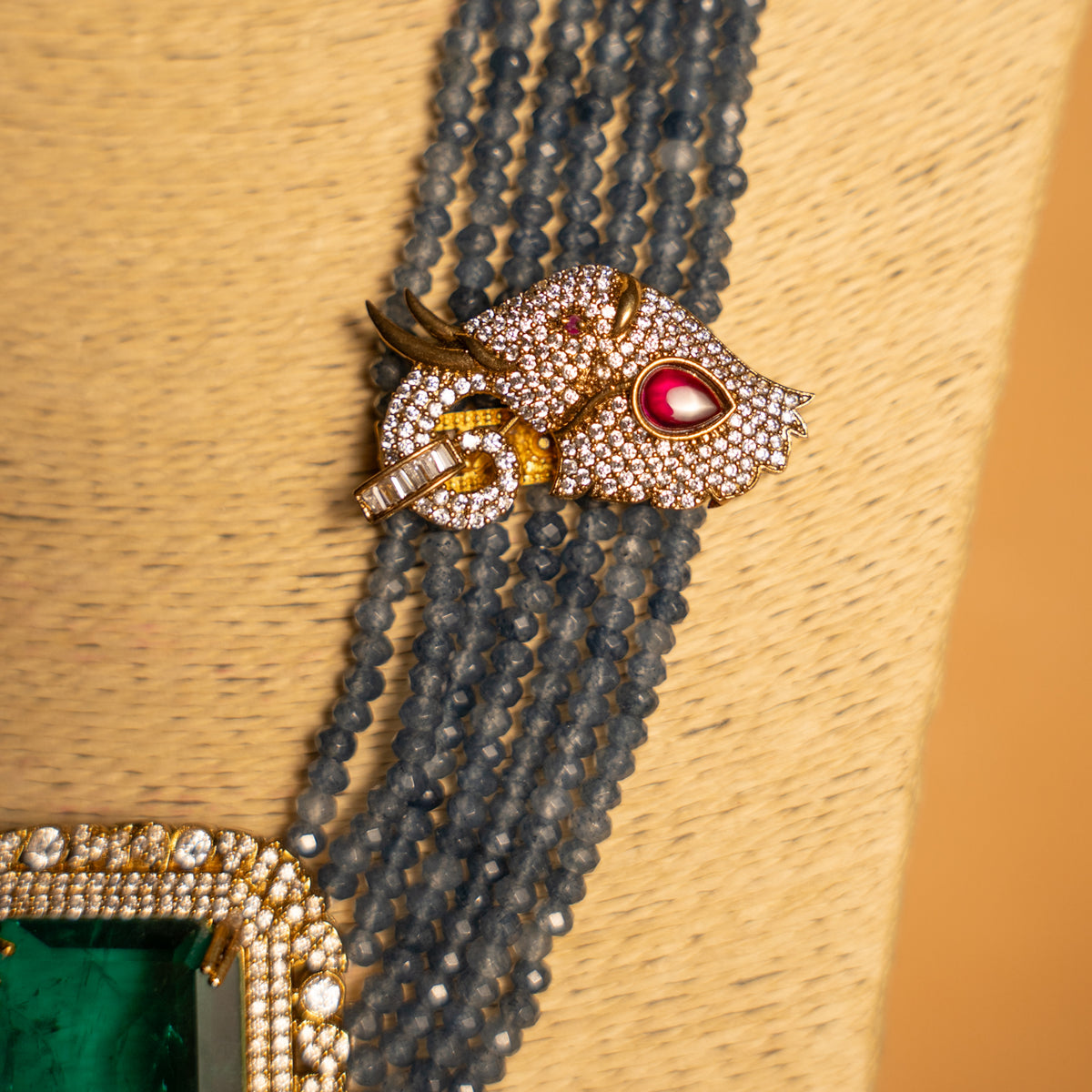 EVA DOUBLET STONE ONEX BEADS POLKI AND AD STONE BRIDAL HANDMADE NECKLACE WITH EARRING NL309