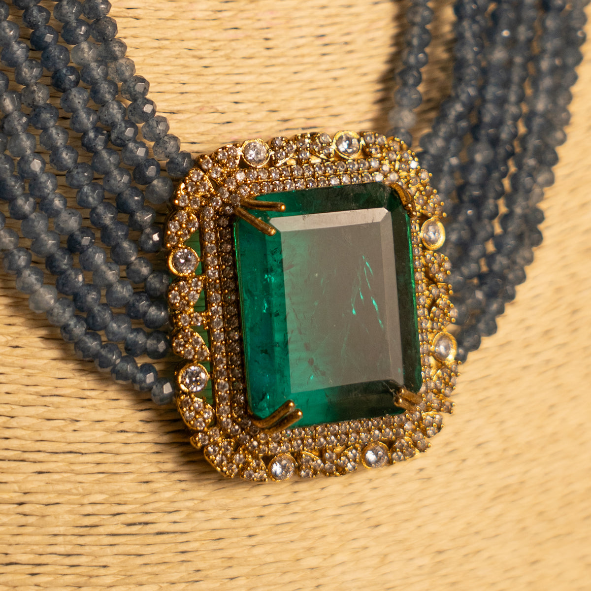 EVA DOUBLET STONE ONEX BEADS POLKI AND AD STONE BRIDAL HANDMADE NECKLACE WITH EARRING NL309