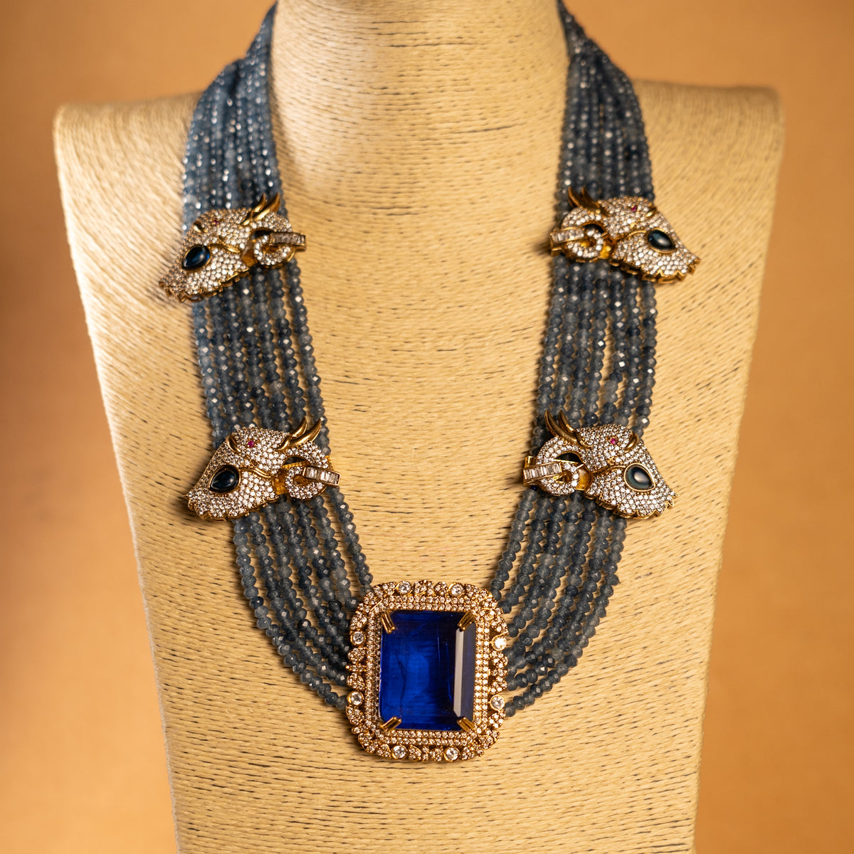 EVA DOUBLET STONE ONEX BEADS POLKI AND AD STONE BRIDAL HANDMADE NECKLACE WITH EARRING NL309