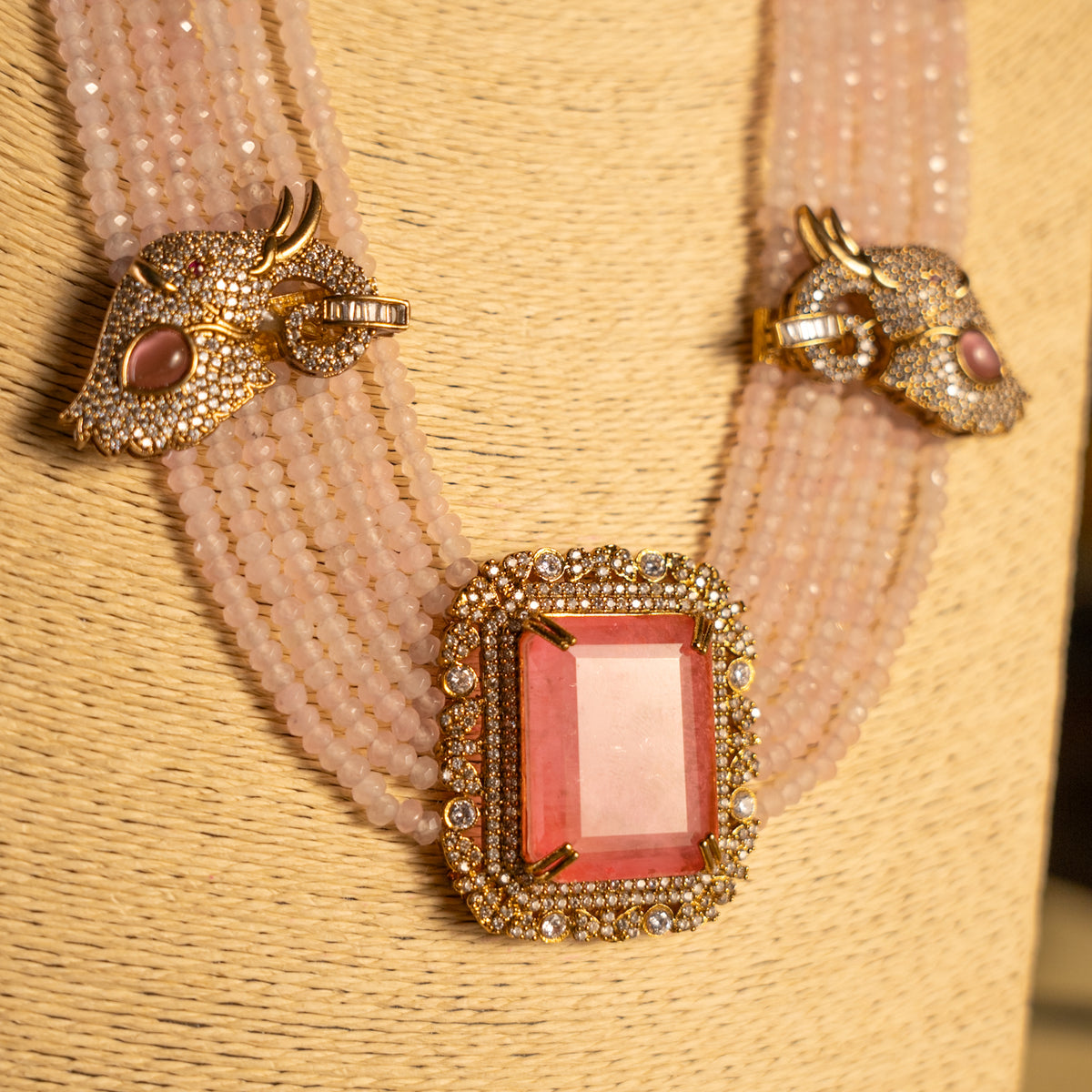 EVA DOUBLET STONE ONEX BEADS POLKI AND AD STONE BRIDAL HANDMADE NECKLACE WITH EARRING NL309