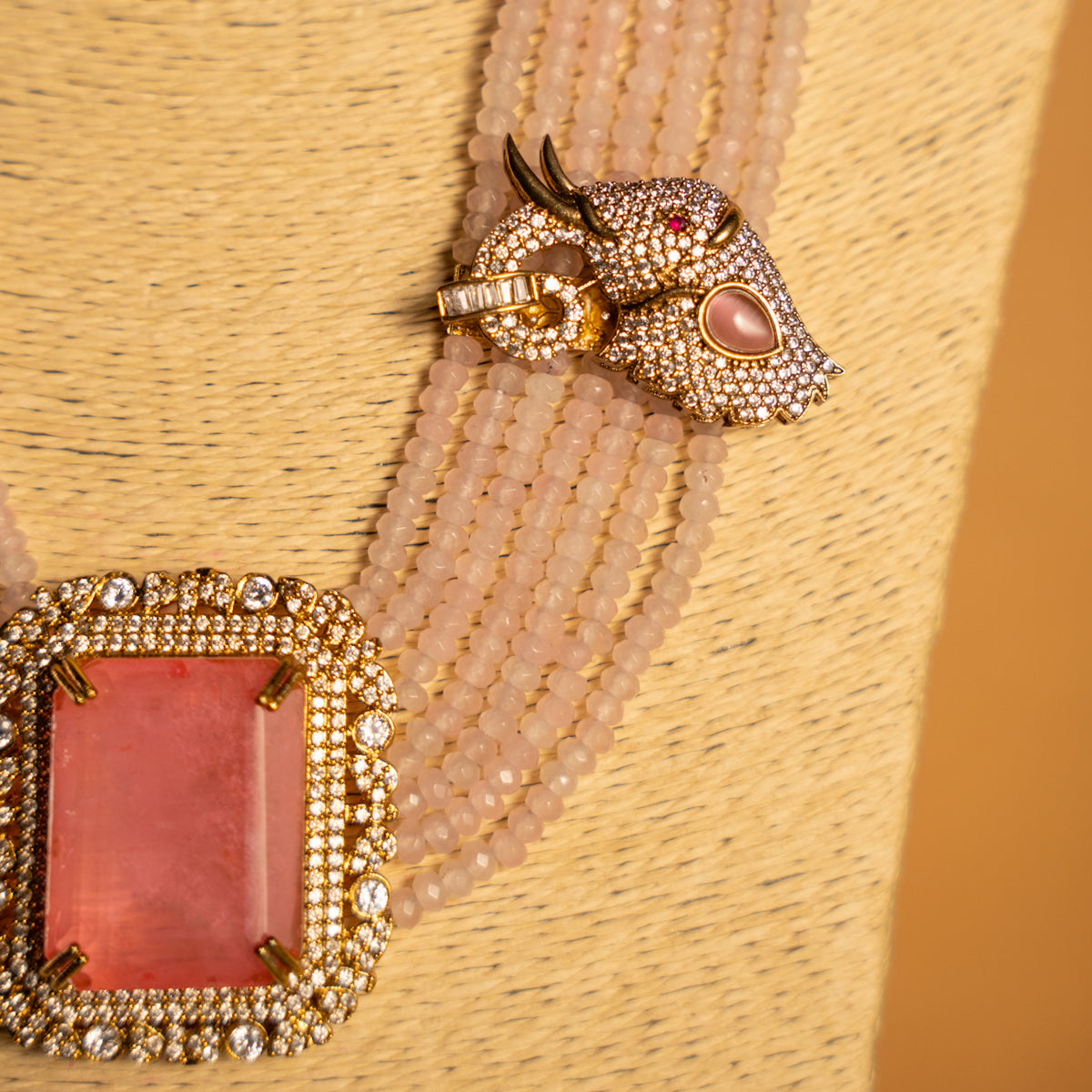 EVA DOUBLET STONE ONEX BEADS POLKI AND AD STONE BRIDAL HANDMADE NECKLACE WITH EARRING NL309