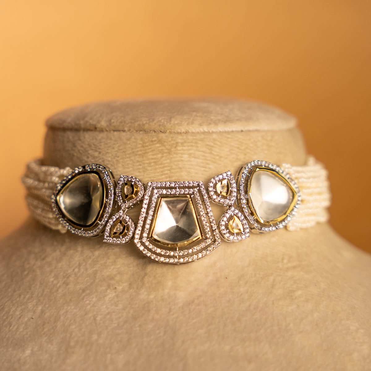 KAELI PREMIUM POLKI STONE SEMI HANDMADE CHOKER WITH EARRINGS  CH524