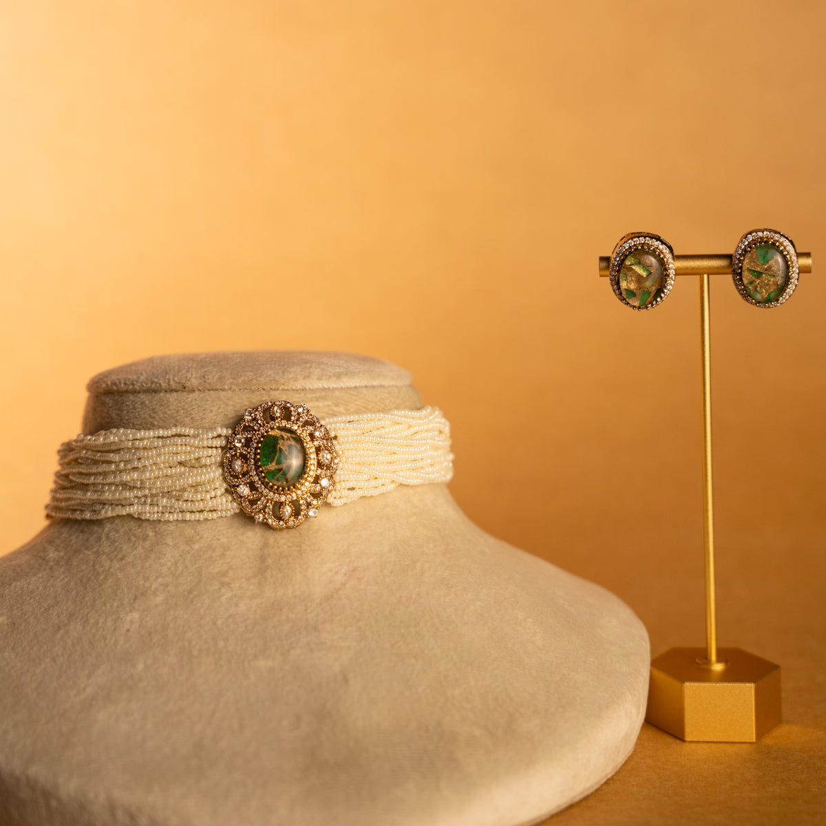 EVELYN BRIDAL PREMIUM DOUBLET AND POLKI STONE SEMI HANDMADE CHOKER WITH EARRING CH523